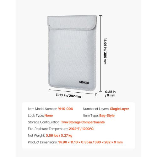 Brandsäker dokumentväska, 1200 ℉ Värmeisolerad brandsäker och vattentät väska med slät dragkedja, bärbar filförvaringsorganisatör för hemmakontor, resor, för pass, viktiga dokument, filer | EU