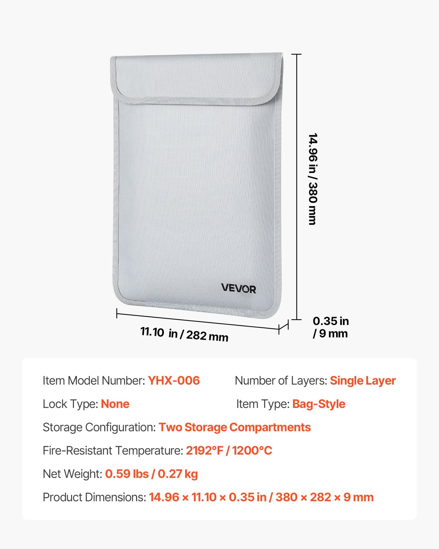 Fireproof Document Bag, 2192 ℉ Heat Insulated Fireproof & Waterproof Bag with Smooth Zipper, Portable File Storage Organizer Home Office Travel Use, for Passports, Important Documents, Files