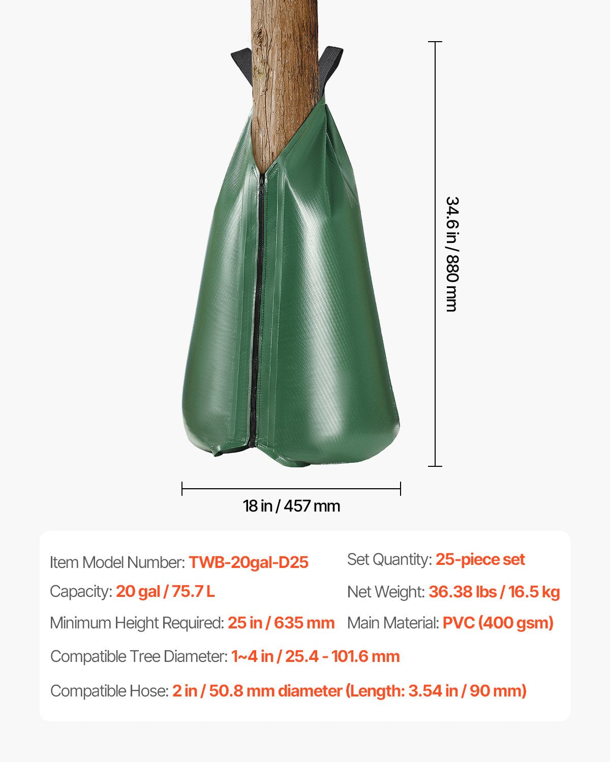Tree Watering Bag, 25 Packs 20 Gallons Watering Bags for New Trees, 5-9 Hours Slow Release Refillable Tree Drip Irrigation Bags with Zipper, Durable Tree Watering System for Deep Root Targeting