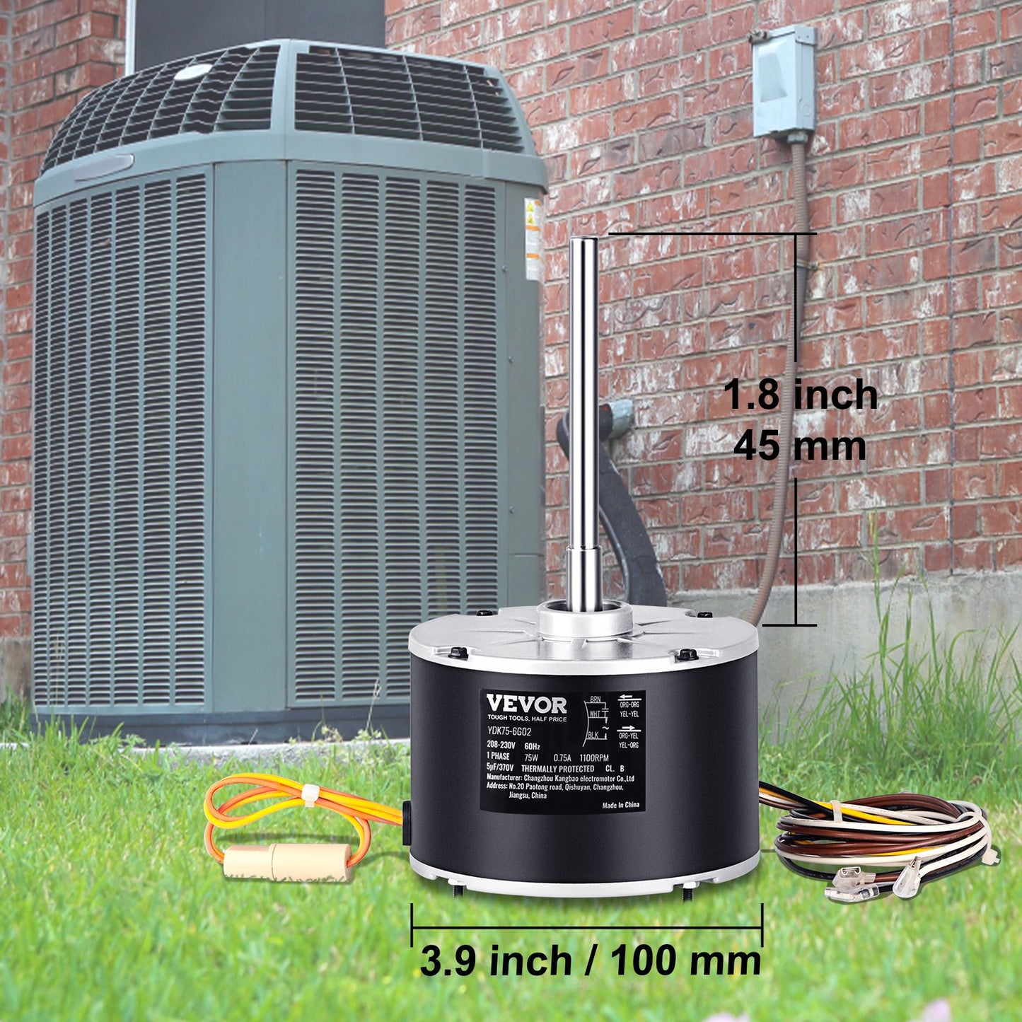 Condenser Fan Motor 5KCP39BGS069S, 5KCP39BGY915S, 1/10 HP 208-230V, 1100RPM, OEM Standard Upgraded Replacement Condenser Motor Reversible Rotating, Explosion-proof CBB65 5μF/370V Capacitor