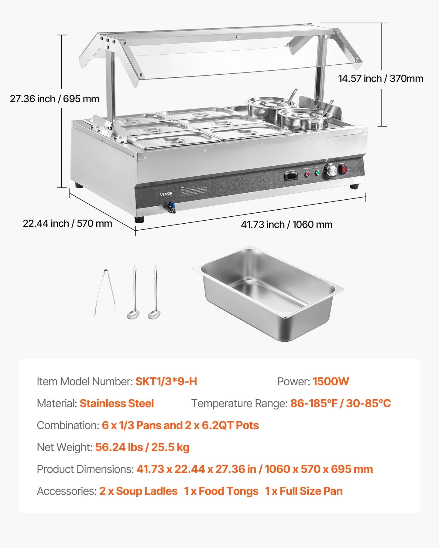 Electric Soup Warmer, Two 6.34QT Pots & Six 1/3 Pans, Stainless Steel Commercial Food Warmer with 86~185°F Adjustable Temp, 1500W Bain Marie with Cover, Soup Station for Restaurant, Buffet