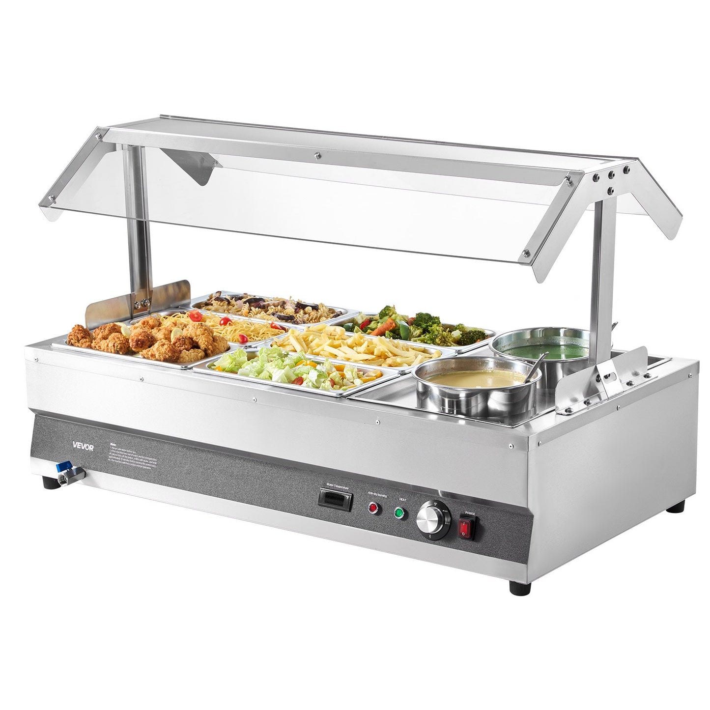 Electric Soup Warmer, Two 6.34QT Pots & Six 1/3 Pans, Stainless Steel Commercial Food Warmer with 86~185°F Adjustable Temp, 1500W Bain Marie with Cover, Soup Station for Restaurant, Buffet