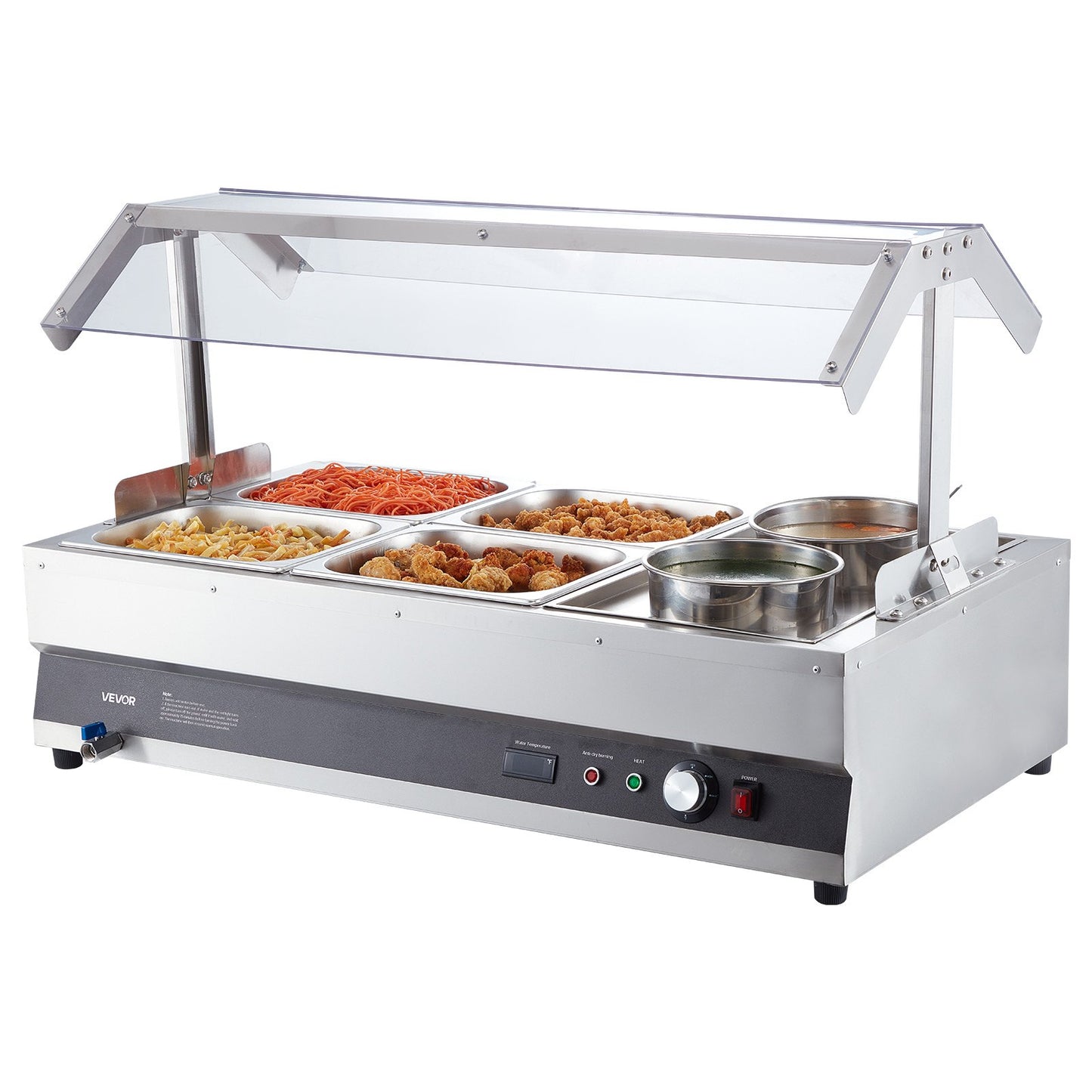 Electric Soup Warmer, Two 6.34QT Pots & Four 1/2 Pans, Stainless Steel Commercial Food Warmer with 86~185°F Adjustable Temp, 1500W Bain Marie with Cover, Soup Station for Restaurant, Buffet