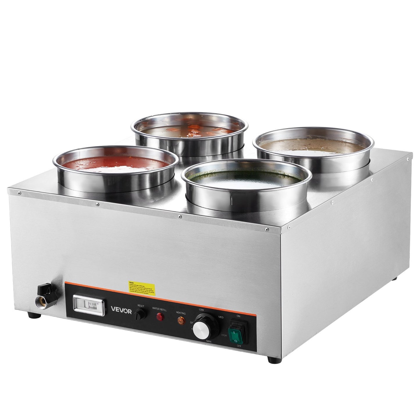 Electric Soup Warmer, Four 6.34QT Stainless Steel Round Pot with 86~185°F Adjustable Temp, 1500W Commercial Bain Marie with Anti-dry Burn and Reset Button, Soup Station for Restaurant, Buffet