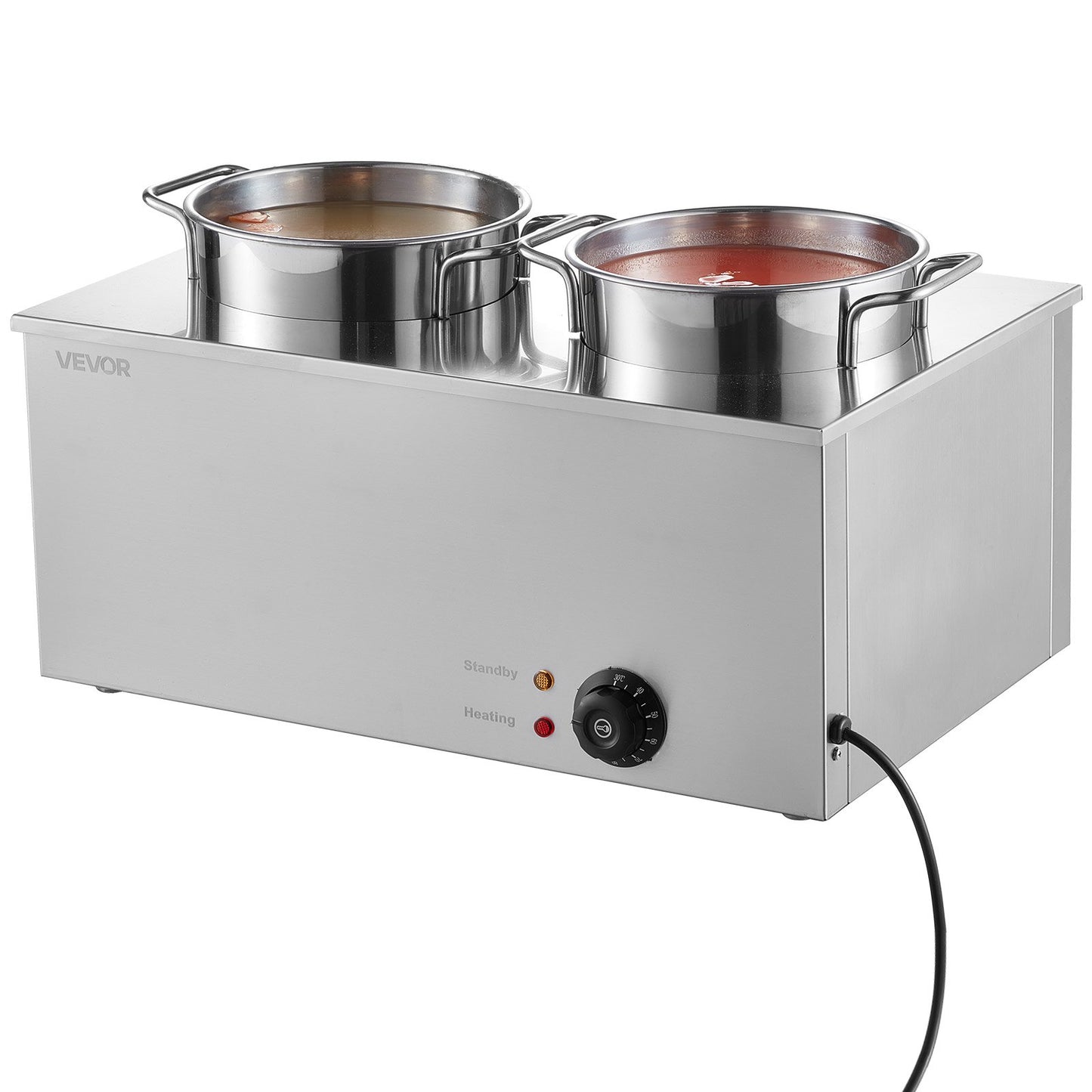 Electric Soup Warmer, Two 6.34QT Stainless Steel Round Pot with 86~185°F Adjustable Temp, 1200W Commercial Bain Marie Compatible with Pans, Soup Station for Restaurant, Buffet