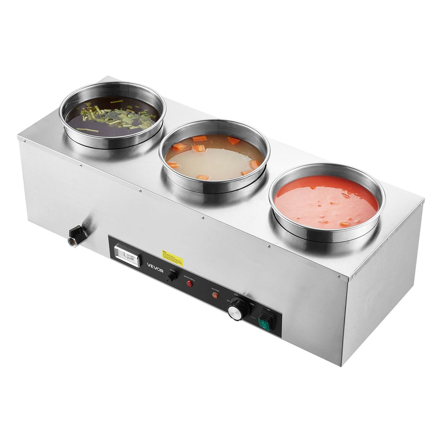 Electric Soup Warmer, Three 6.34QT Stainless Steel Round Pot with 86~185°F Adjustable Temp, 1500W Commercial Bain Marie with Anti-dry Burn and Reset Button, Soup Station for Restaurant, Buffet