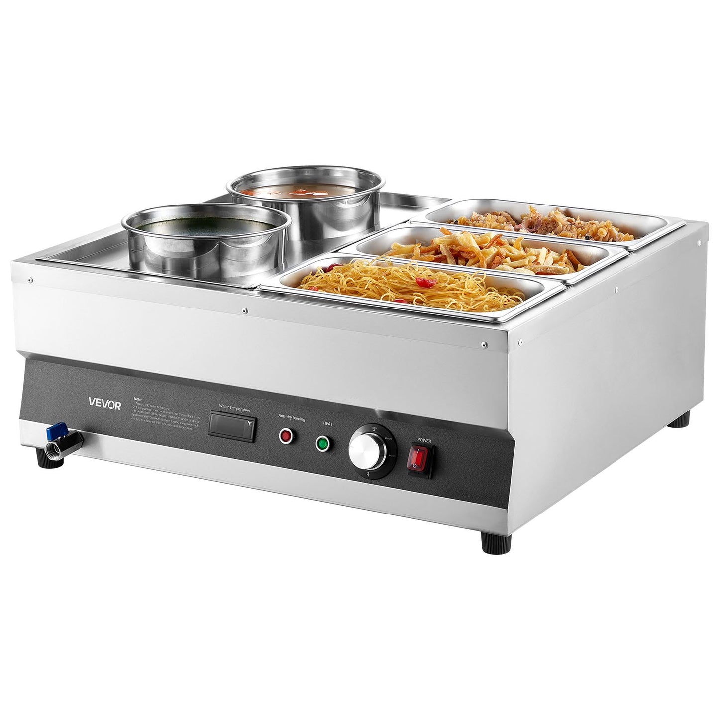Electric Soup Warmer, Two 6.34QT Pots & Three 1/3 Pans, Stainless Steel Commercial Food Warmer with 86~185°F Adjustable Temp, 1500W Bain Marie, Soup Station for Restaurant, Buffet