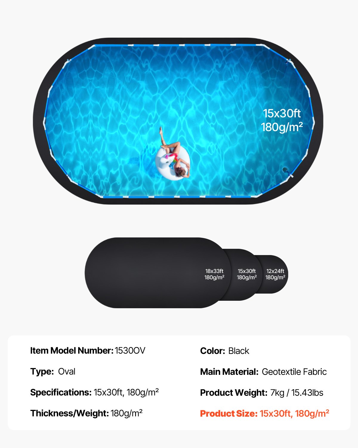 Oval Pool Liner Pad, 15 x 30 ft Pool Liner Pad for Above Ground Swimming Pools, Extra-Thick Pool Mat, Prevents Punctures, Recycled Geotextile Material Underlayment Pad, Extend Liner Life