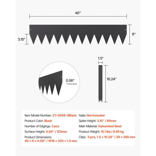 Stålkantlist 3-pack 40 x 8 tum Rostbeständig gångvägsavdelare