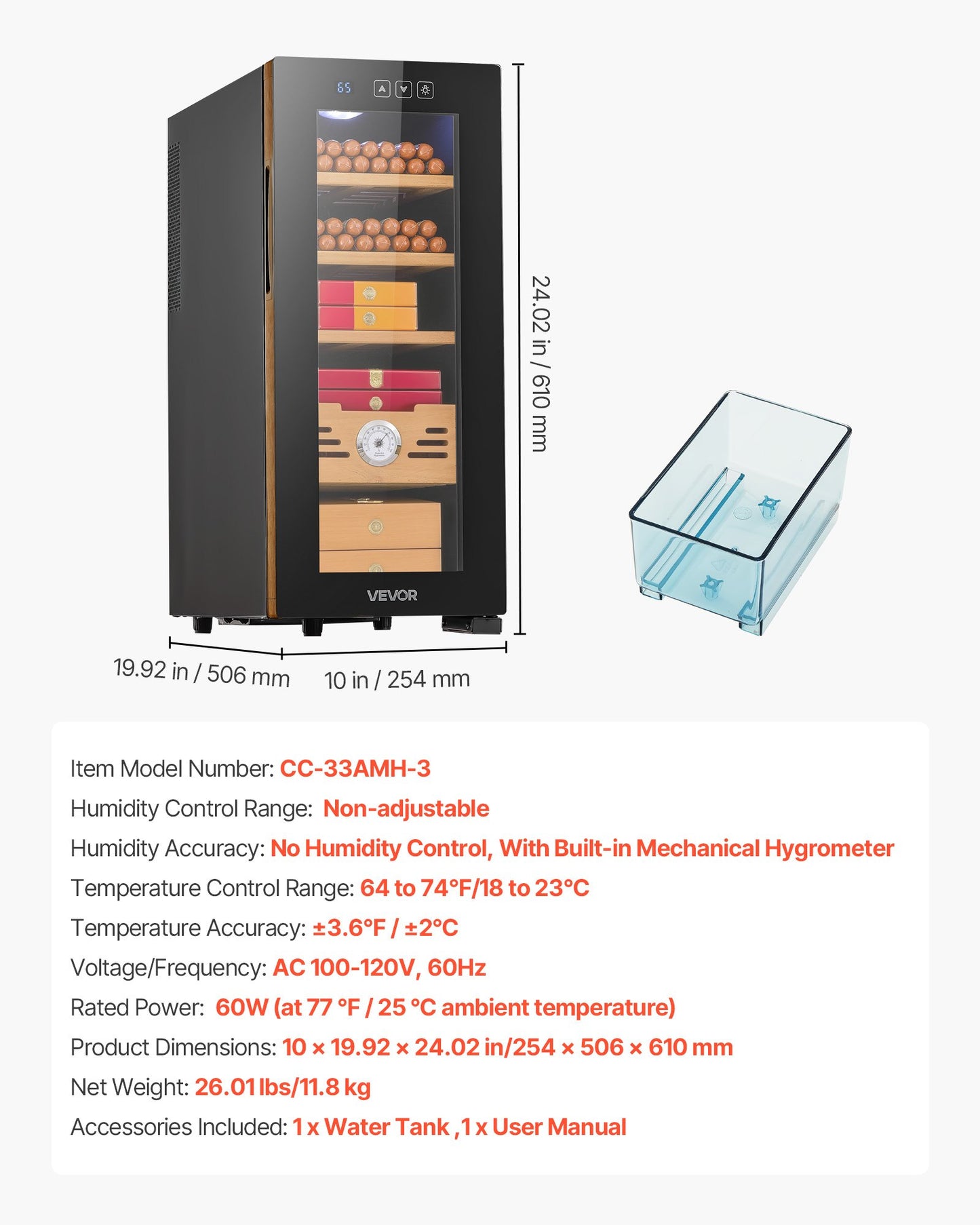 Electric Humidor, 33L, 250 Counts Electric Cigar Humidor Cabinet with Cooling Temperature Control, Spanish Cedar Wood Shelves & Drawers, Mechanical Hygrometer, 4 Layers, Cooler for Household