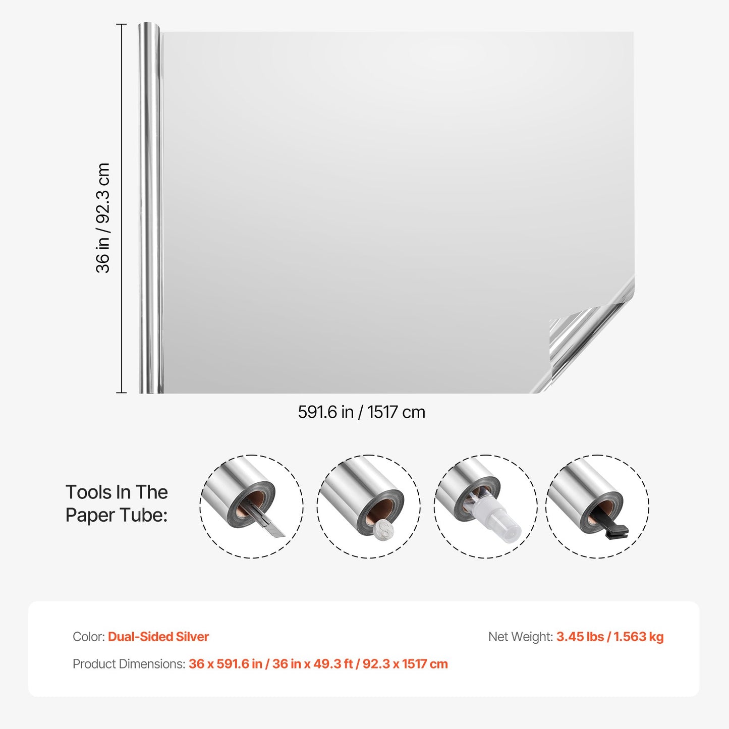 Window Privacy Film, One Way Window Tint, Privacy Mirror Reflective Film, Sun Blocking Heat Control Glass, Self-Adhesive, See out Not in Window Film for Home and Office, Silver, 36 in x 49.3 ft