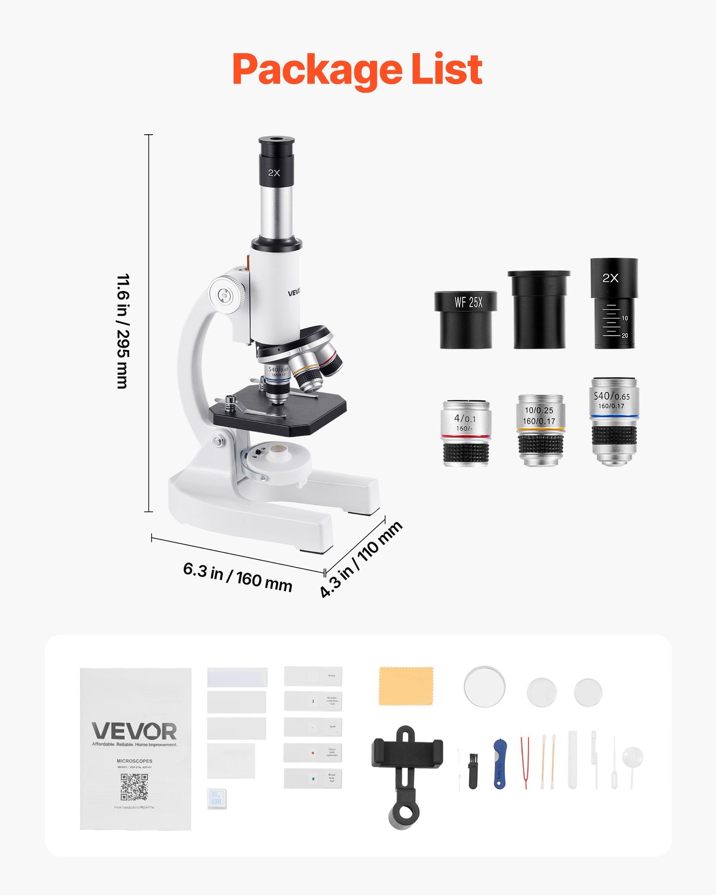 Microscope for Kids Adults, 40X-2000X Professional Compound Microscope Mobile Phone Adapter with LED Light, for Laboratory, School, Home, Education
