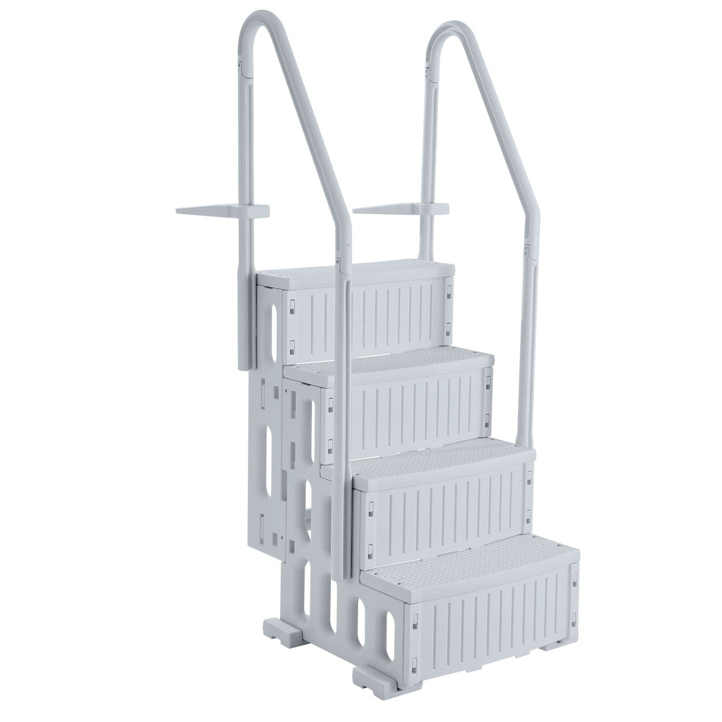 4-step gray pool ladder with 2 handrails supports 400 lb for 48-54 in the pool