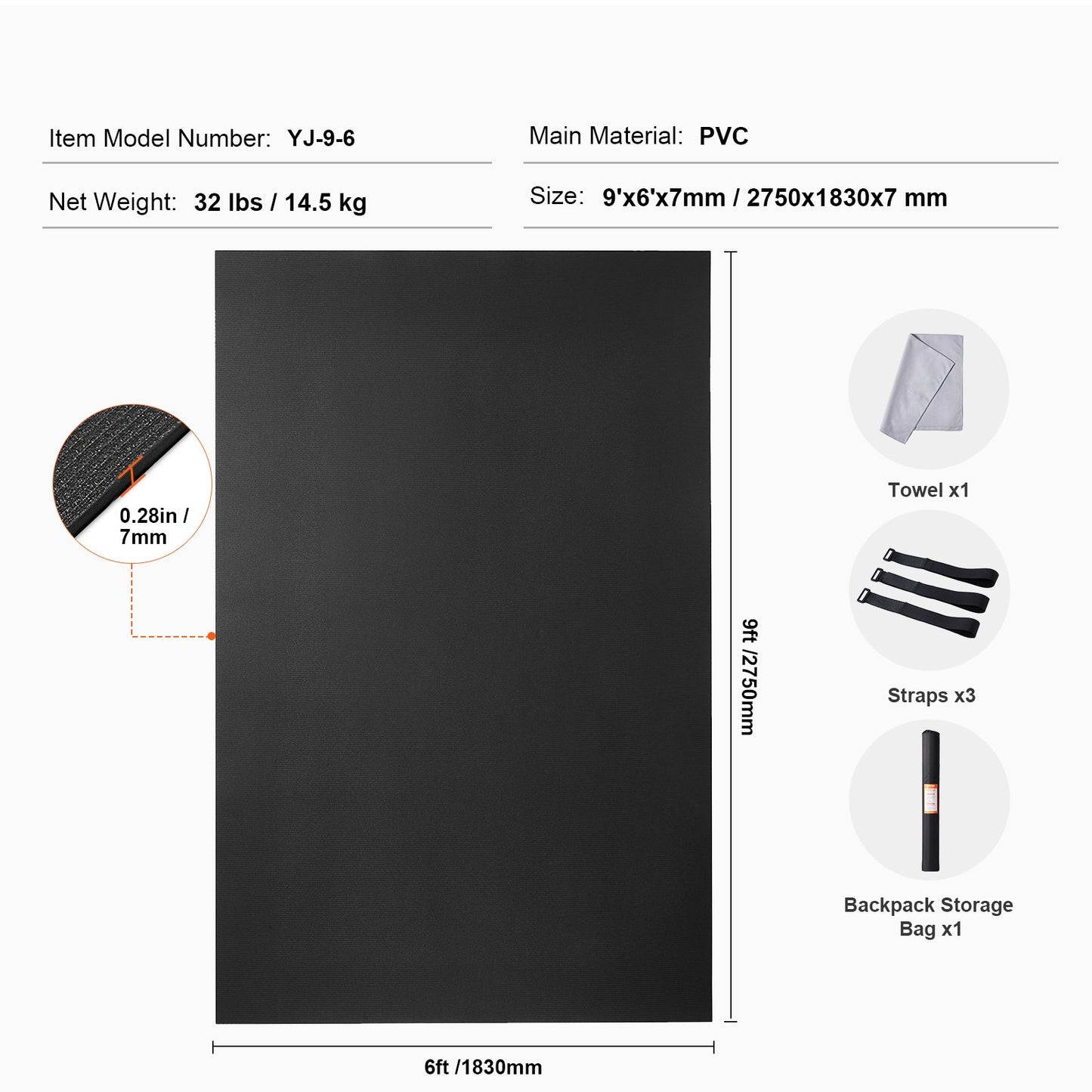 Exercise Mat, Non Slip High Density Premium Yoga Mat, Exercise Yoga Mat for Men & Women, Fitness & Exercise Mat with Bag & Carry Strap, for All Types of Home Yoga, Pilate & Floor Workout (9x6ft)