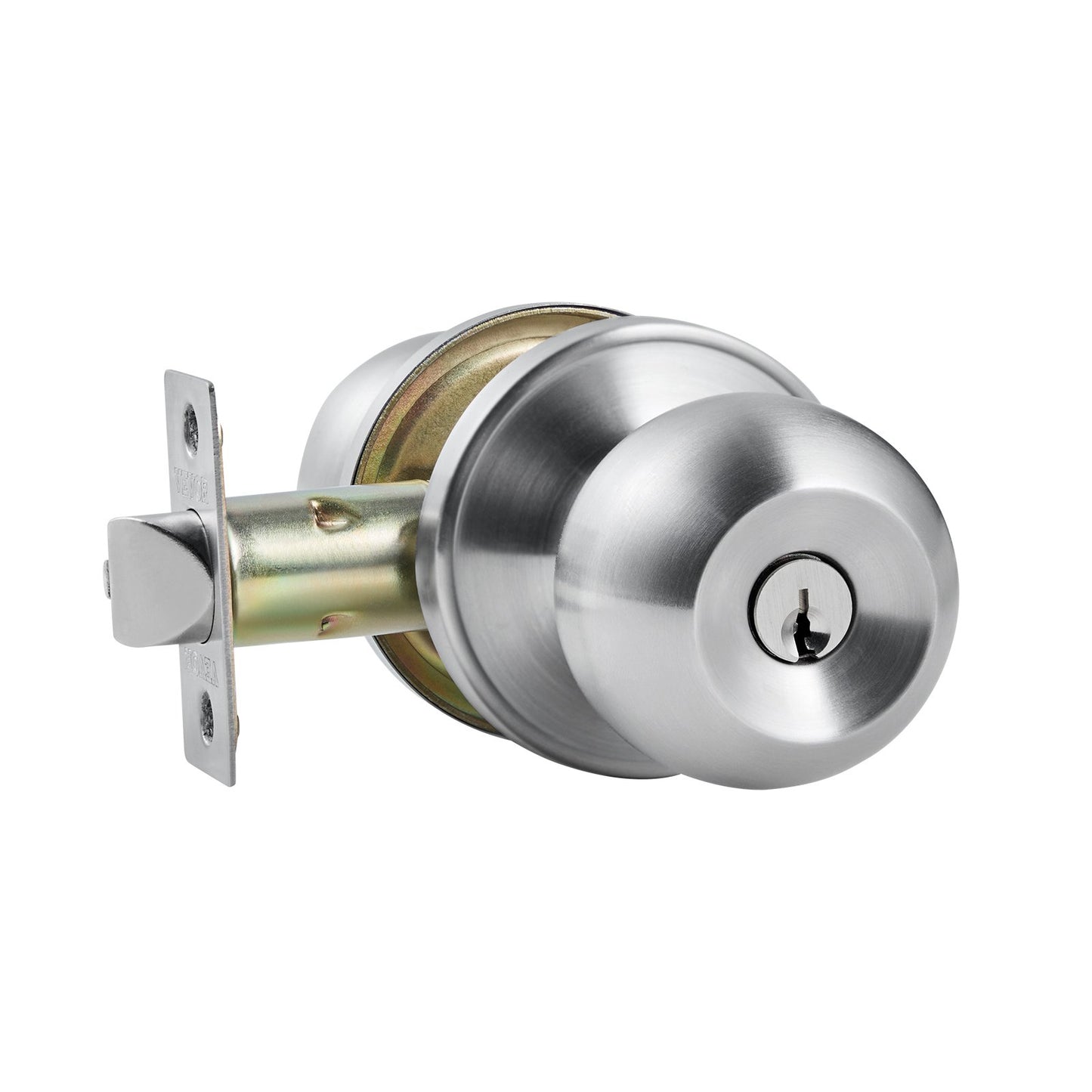 Keyed Entry Door Knob, Satin Nickel Door Knob with Round Ball, Keyed Exterior & Thumb Turn Lock Interior, All Metal Doorknobs Hardware with Lock and Keys, Modern Design for Bedroom & Bathroom