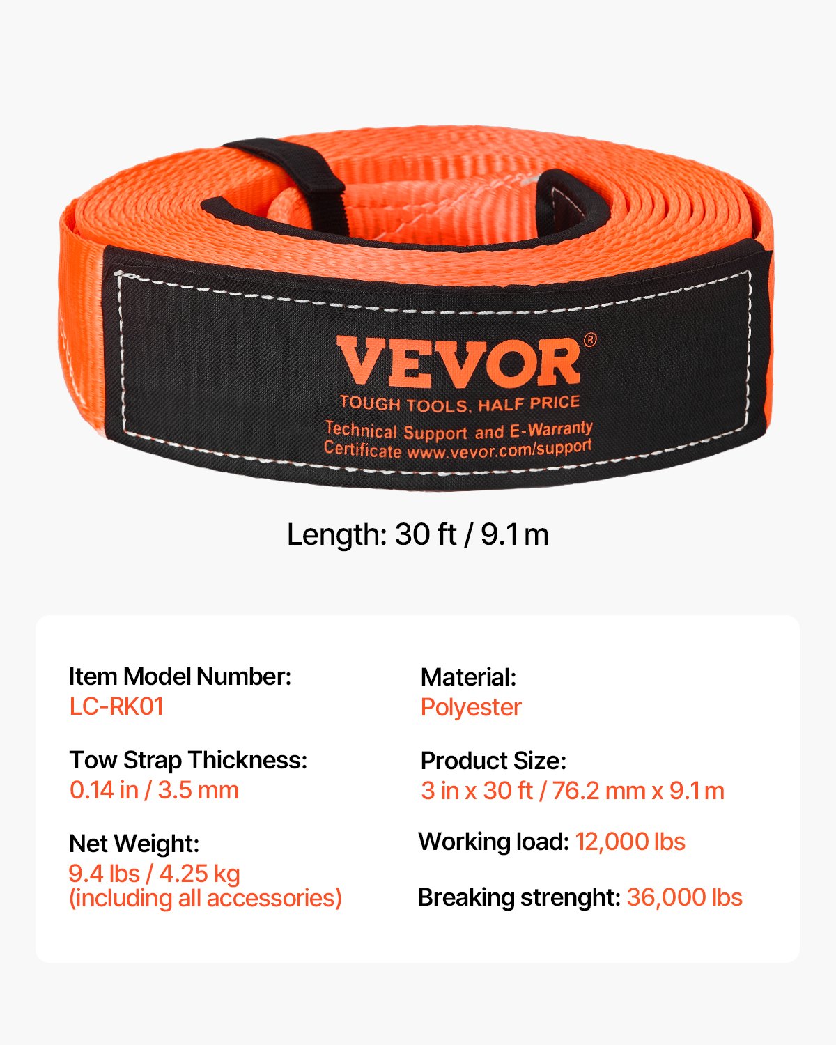 Heavy Duty Tow Strap Recovery Kit 3 in x 30 ft (MBS-36,000 lbs) Tree Saver Winch Strap, Triple Reinforced Loop & Protective Sleeves & Storage Bag, 3/4" D-Ring Shackles, for Truck Jeep SUV ATV