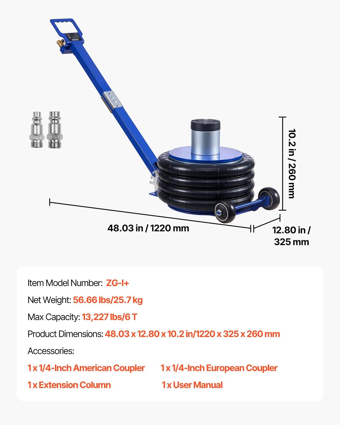 Air Jack, 6 Ton/13227 lbs Airbag Jack, Lift Up to 26.5 inch with Heightened Column, Adjustable Handle & Thick Rubber Pad, 2-5 s Fast Lifting Pneumatic for Car, SUV, Pickup Truck Repair, Garage