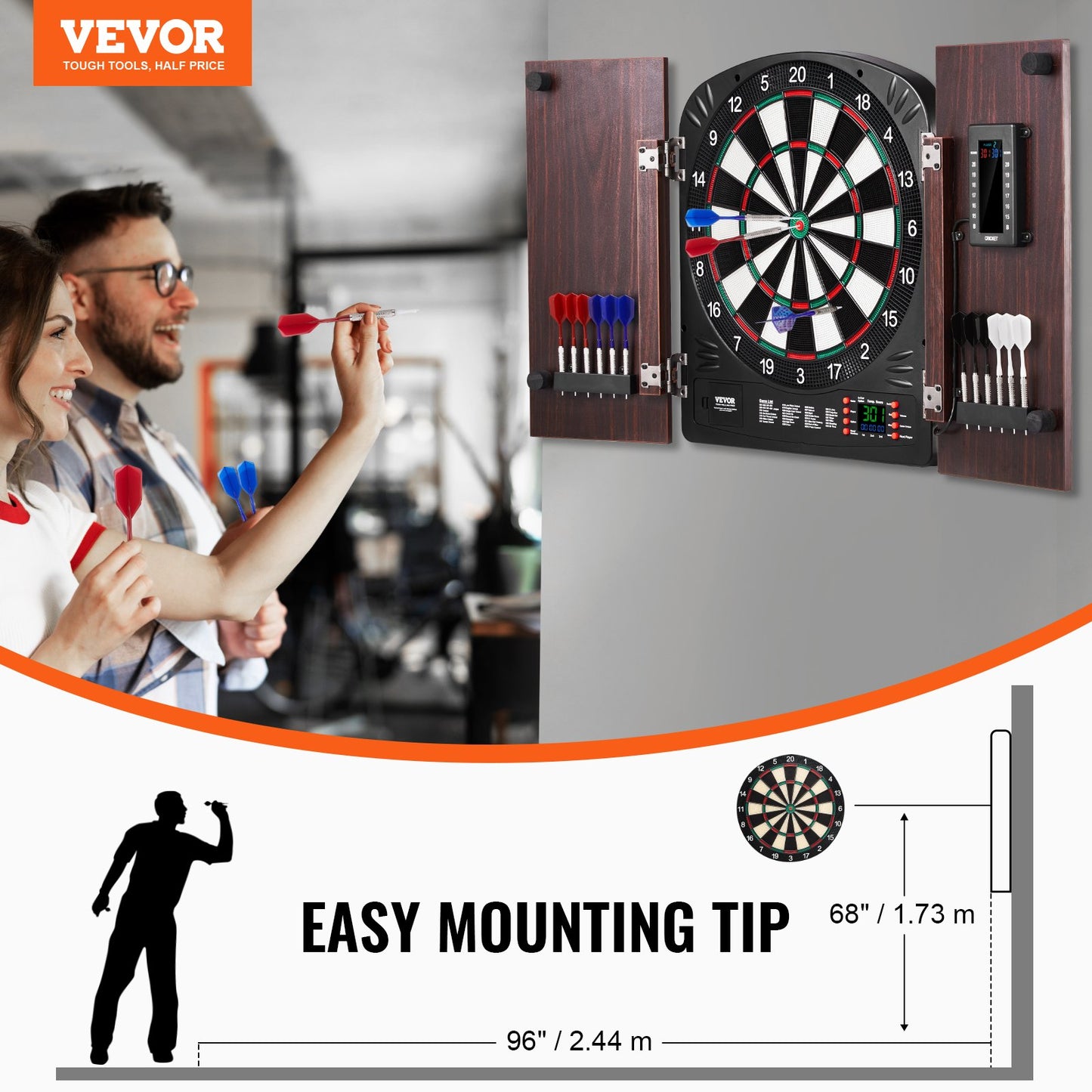 Dartboard and Cabinet Set, Ready-to-Play Bundle Dartboard Cabinet Set, Hideaway Cabinet Features Electronic Scoring, Easy Assembly, Complete with All Accessories, Perfect for Cricket Games