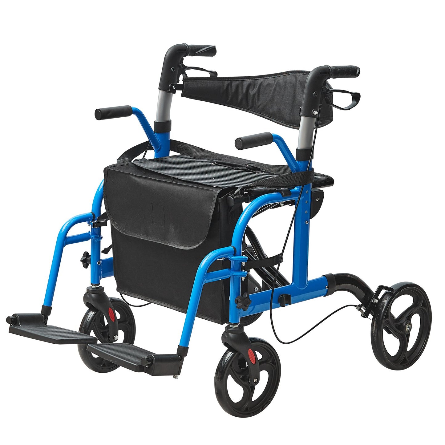 2 i 1 Rollator Walker & Transport Stol för seniorer, hopfällbar Rolling Walker Rullstol Combo & Fotstöd, Lätt aluminium Mobility Walker med justerbart handtag, terränghjul, 300 LBS