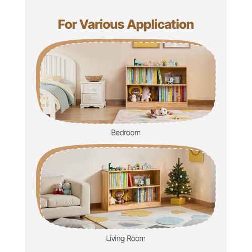 Montessoribokhylla, 870 mm bred leksaksförvaring, 2-vånings barndisplayskåp, dagismöbler, barnbokhylla för sovrum, barnrum, vardagsrum, entré, förskola, brun | EU