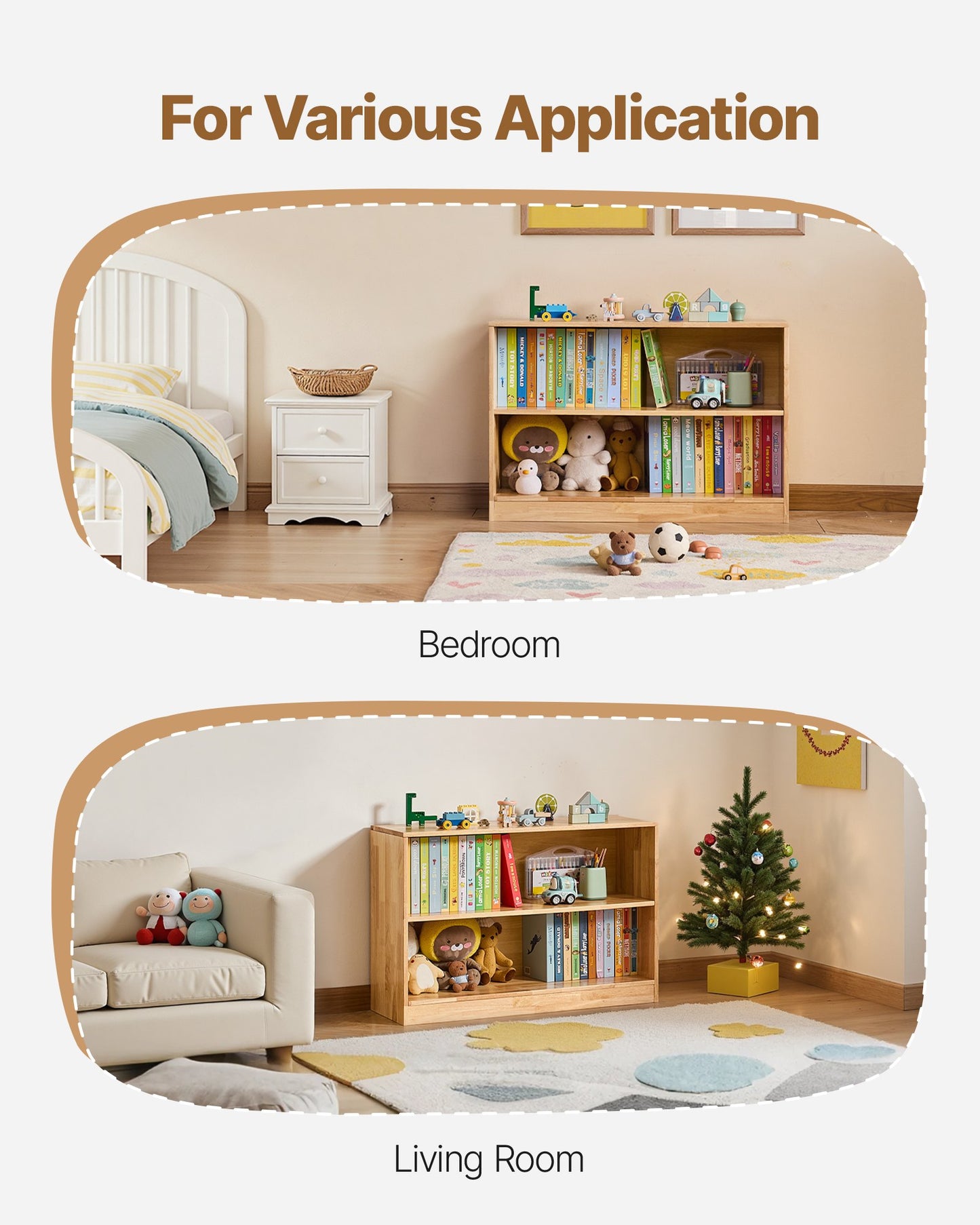 Montessori Bookshelf, 35.4 in Width Toy Storage Organizer, 2-Tier Kids Display Storage Cabinet, Daycare Furniture, Kids Bookshelf for Bedroom, Nursery, Living Room, Entryway, Preschool, Brown