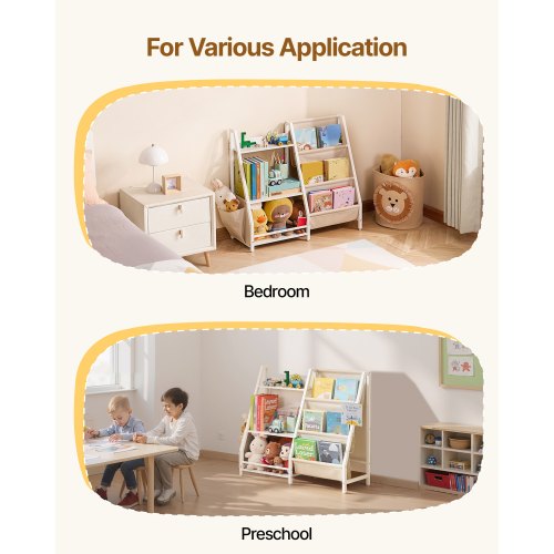3-vånings barnbokhylla, leksaksförvaring för småbarn, bokhylla för barnrum med lyftsele och förvaringsväska, förvaringsbokhyllor för barnrum, lekrum, dagis, barnkammare | EU
