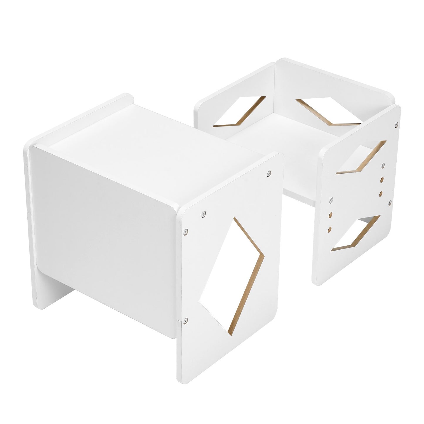 Montessori Weaning Table and Chair Set, Wooden Toddler Table and Chair Set for Aged 1-5, Adjustable Height Kids Montessori Chair and Activity Table, Ideal for Reading, Eating, Playing - White