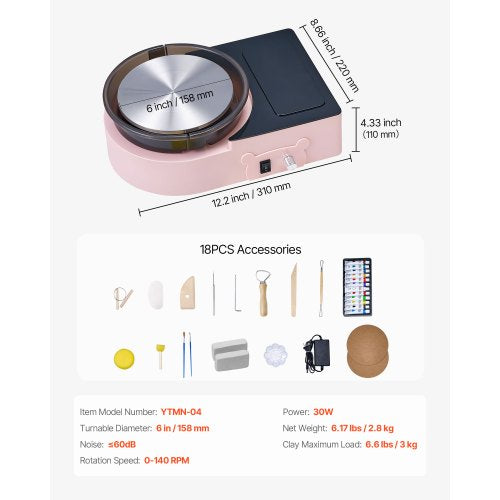 Mini-Keramik-Rad, elektrisches Tonrad für Kinder und Erwachsene, 158 mm, Rosa | EU