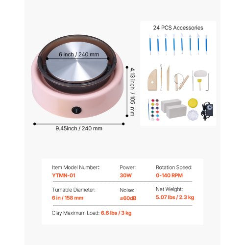 Mini-Keramik-Rad Elektrisches Tonrad für Kinder 158 mm Drehteller Rosa | EU