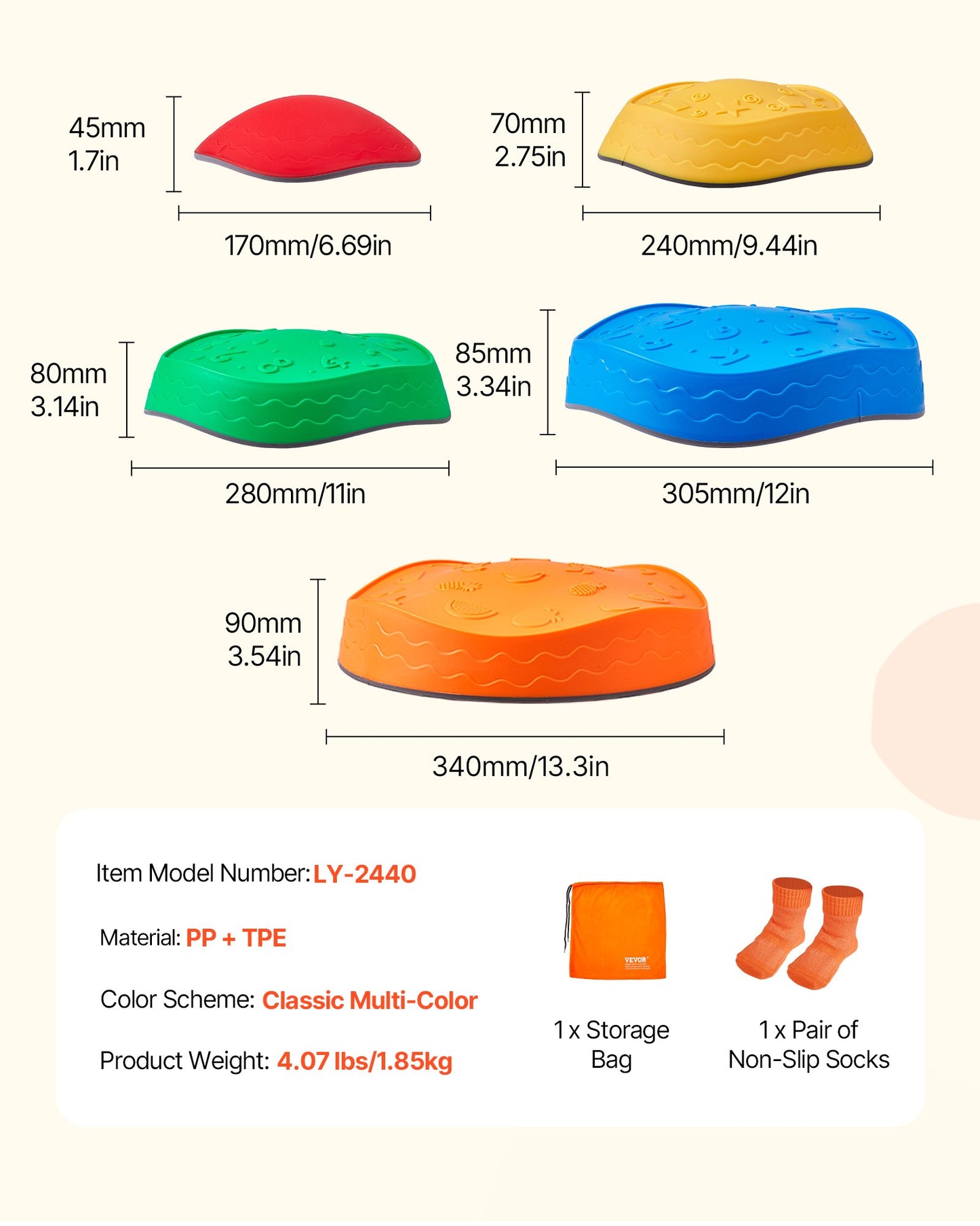 Balance Stepping Stones for Kids, 5 PCS, Up to 220 lbs, Non-Slip Toddlers Sensory Stepping Stones, Obstacle Course Coordination Game Toys Indoor or Outdoor Play for Children Aged 3 4 5 6 7 8+