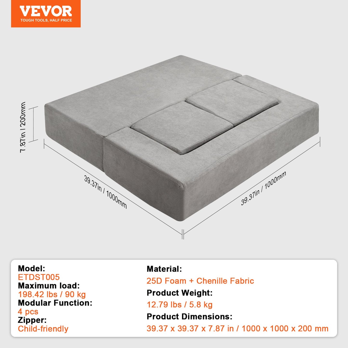 Kids Couch, 4Pcs Modular Kids Play Couch, Toddler Couch Sofa Bed, Kids Chair Seat Playroom Furniture, Child Sectional Sofa with Removable Cover for Kids Girls & Boys, Grey