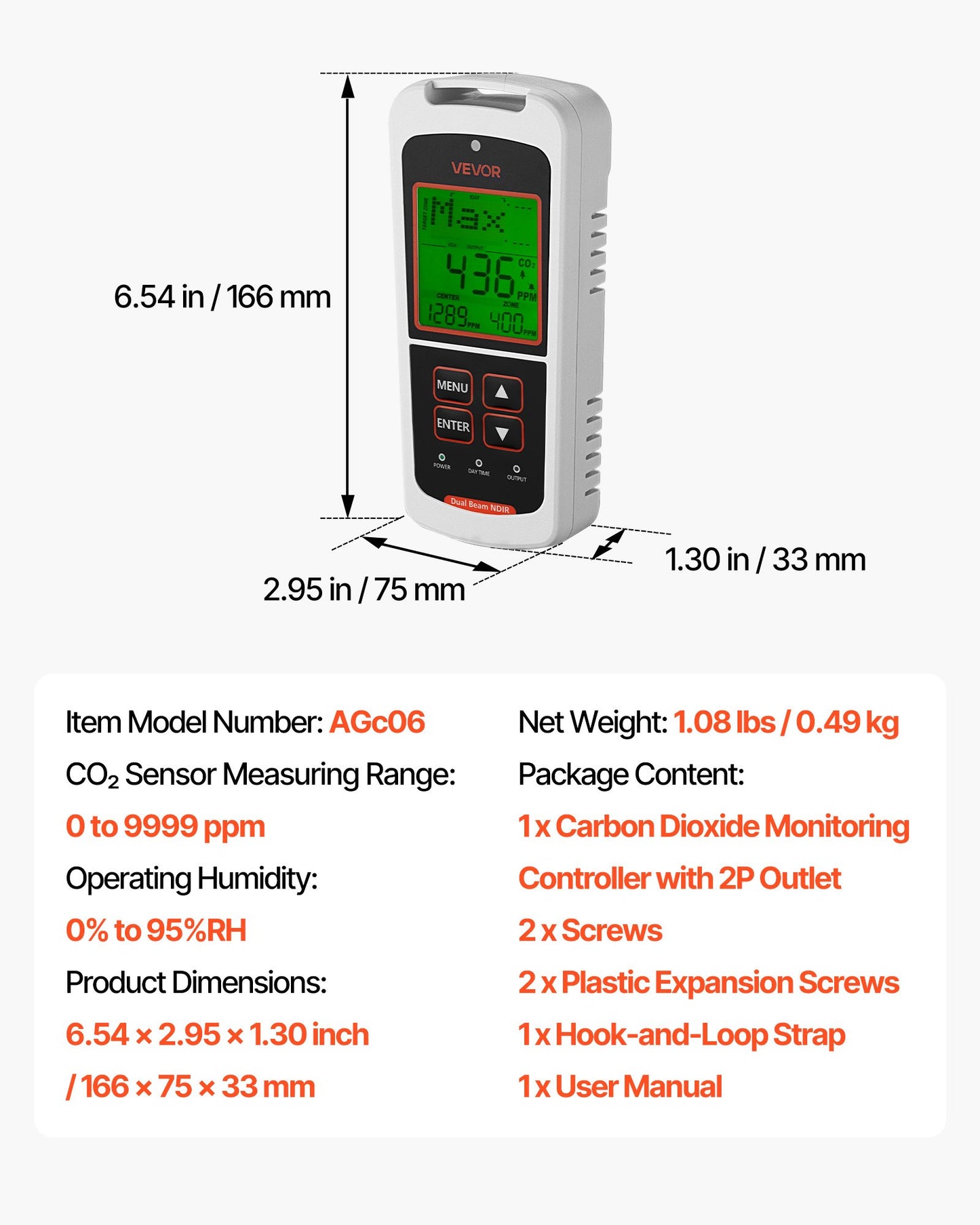 Carbon Dioxide Monitoring Controller, Dual Outlets CO2 Monitor & Controller, Carbon Dioxide Sensor Day and Night Detection Feature, NDIR CO2 Sensor for Greenhouse, Laboratories, Classrooms, Home