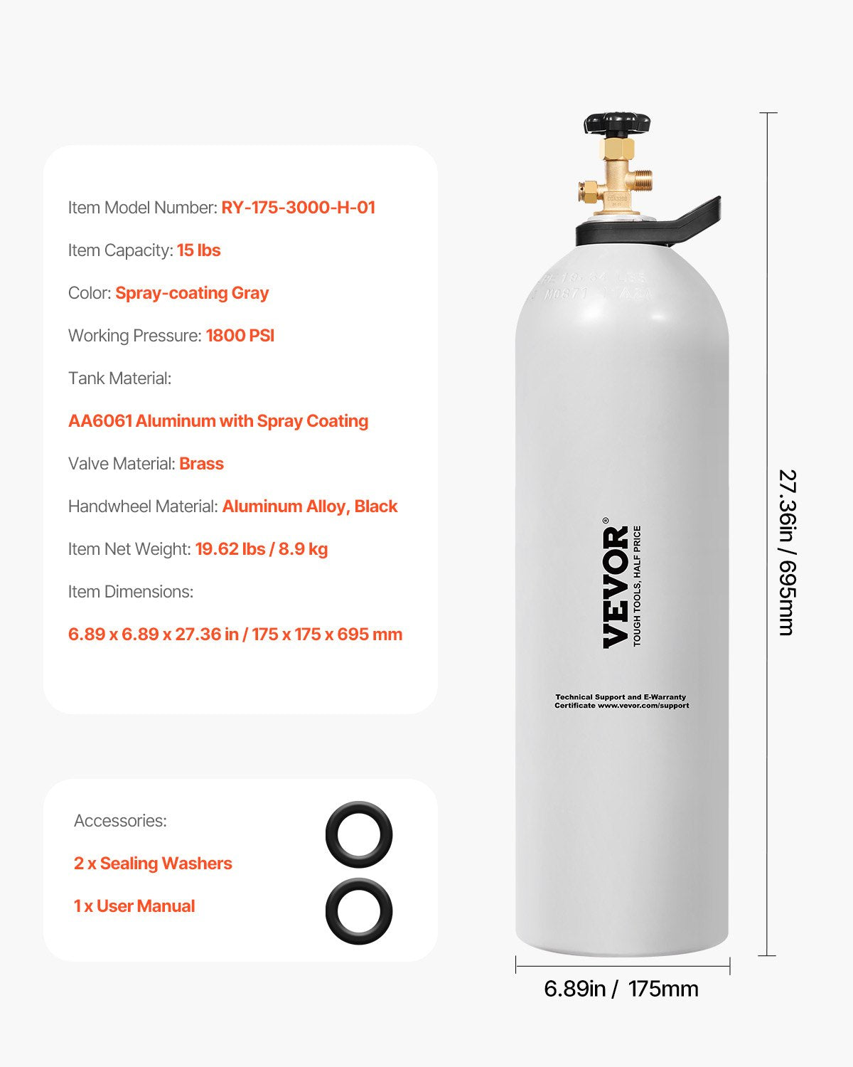 CO2 Tank, 15 lbs New Aluminum Alloy Cylinder, CO2 Air Tank with Light Spray Coating, CGA320 Valve, Handle & Adjustable Pressure, DOT Approved Cylinder for Draft Beer Dispensing and Soda Maker