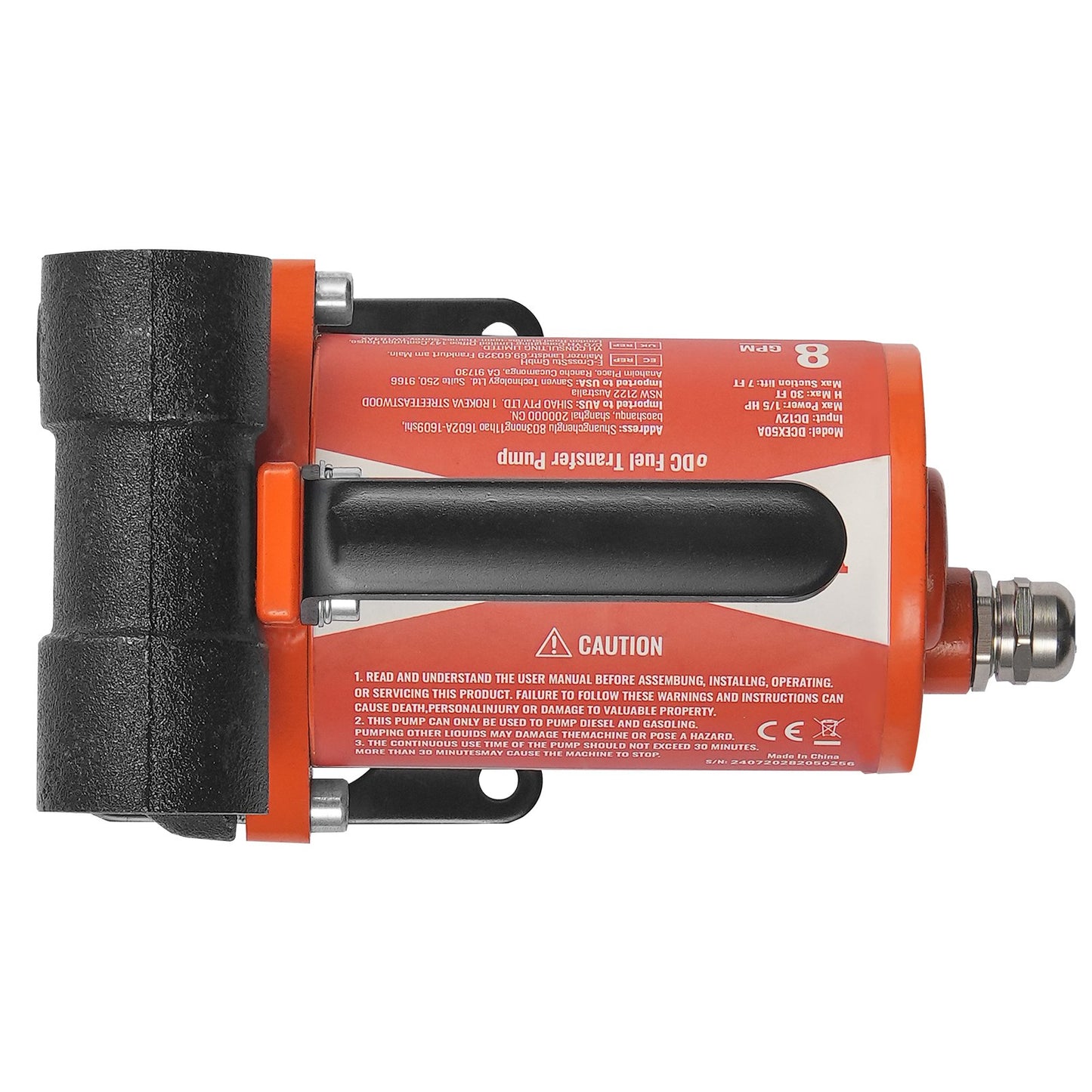 Fuel Transfer Pump, 12V DC 8 GPM 1/6 HP, Portable Electric Diesel Transfer Pump with Auto Shut-Off Fuel Nozzle, Long Inlet & Outlet Hose for Gasoline, Diesel, Kerosene, Methanol Blends