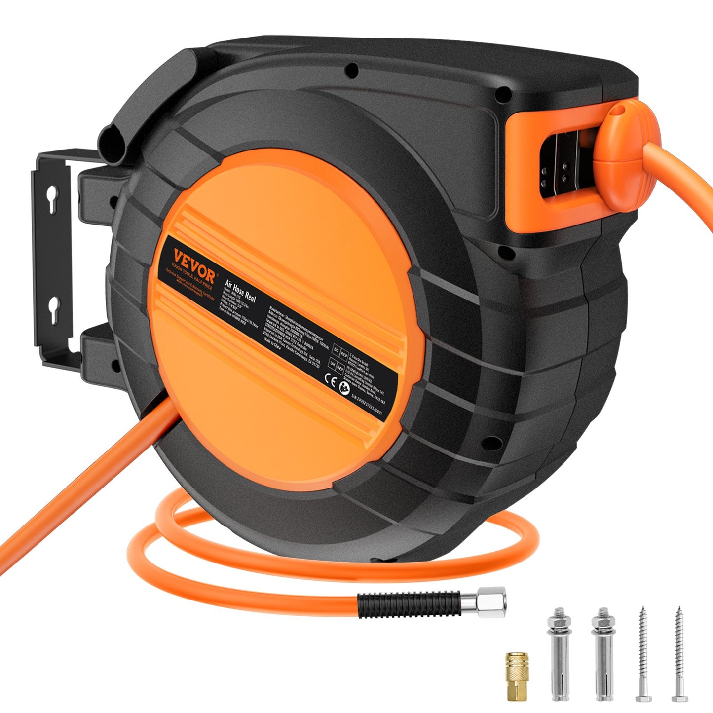 Einziehbare Luftschlauchtrommel 3/8 Zoll x 50 Fuß Hybrid-Luftschlauch geschlossen 300 PSI