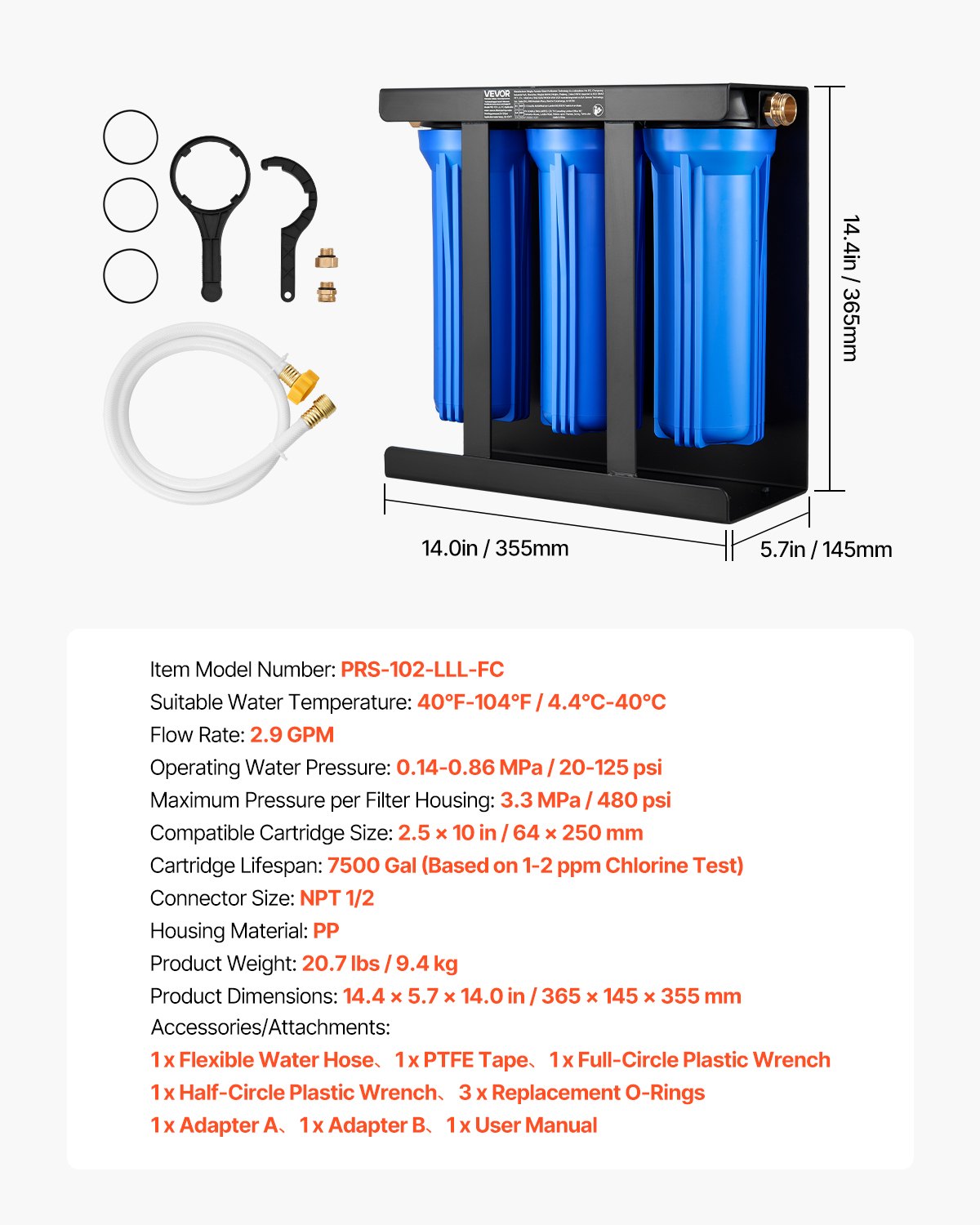 RV Water Filtration System, 3-Cartridge Water Filter System for Campers, Remove Sediments, Chlorine, Bad Tastes, Odors, and Most Contaminants, RV Filter with Bracket for RVs, Boats, Vans