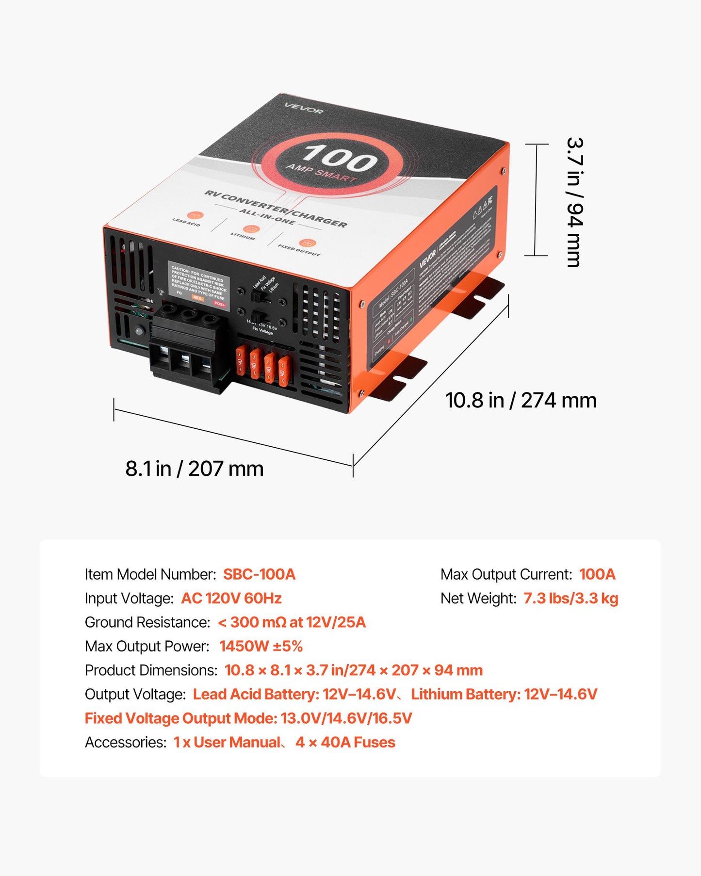 RV Power Converter, 100 Amp, 110V AC to 12V DC RV Converter Battery Charger, Multi Stage Smart Charging, 13V to 16.5V Operating Range, Compatible with Lithium & Lead Acid Battery, for Camper