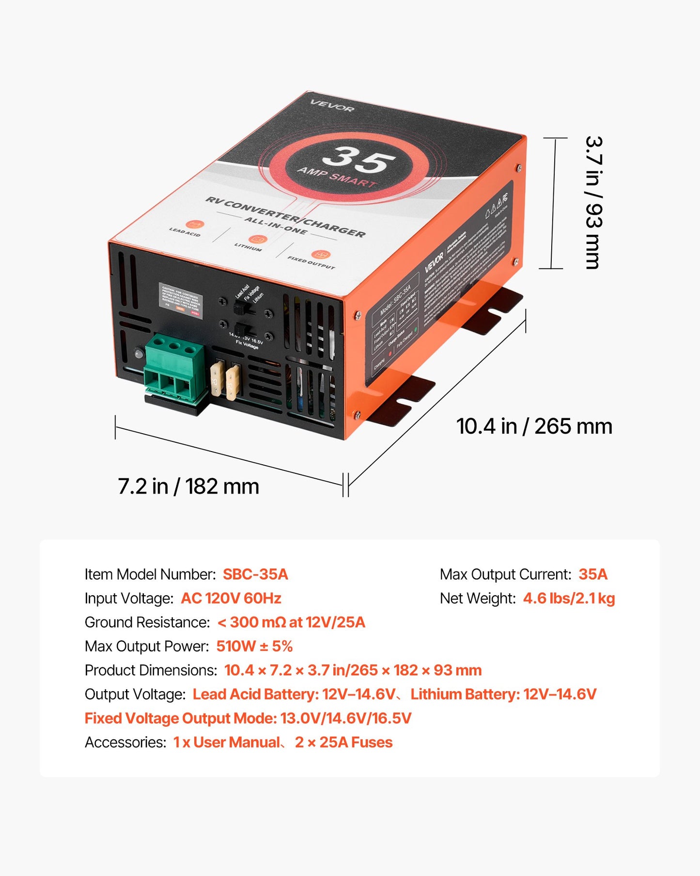 RV Power Converter, 35 Amp, 110V AC to 12V DC RV Converter Battery Charger, 4 Stage Smart Charging, 13V to 16.5V Operating Range, Compatible with Lithium Lead Acid Battery, for Camper Trailer