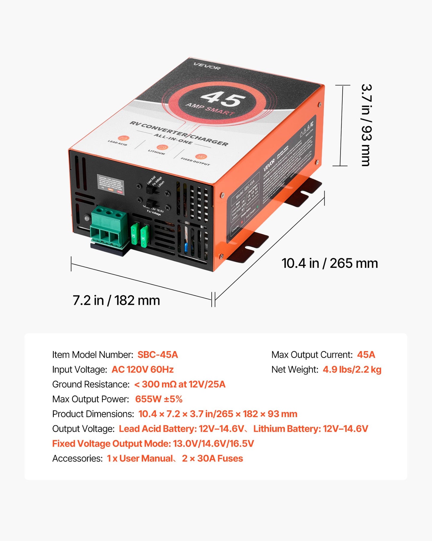 RV Power Converter, 45 Amp, 110V AC to 12V DC RV Converter Battery Charger, Multi Stage Smart Charging, 13V to 16.5V Operating Range, Compatible with Lithium & Lead Acid Battery, for Camper