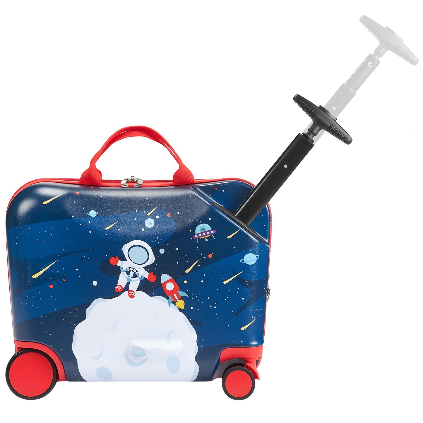 Ride-on Luggage, 26 L Capacity, 18 Inches Tow Along Toddler Carry on Luggage with Wheels, Adjustable Shoulder Strap, Lightweight Kids Riding Suitcase for Boys & Girls Aged 3+, Blue & White