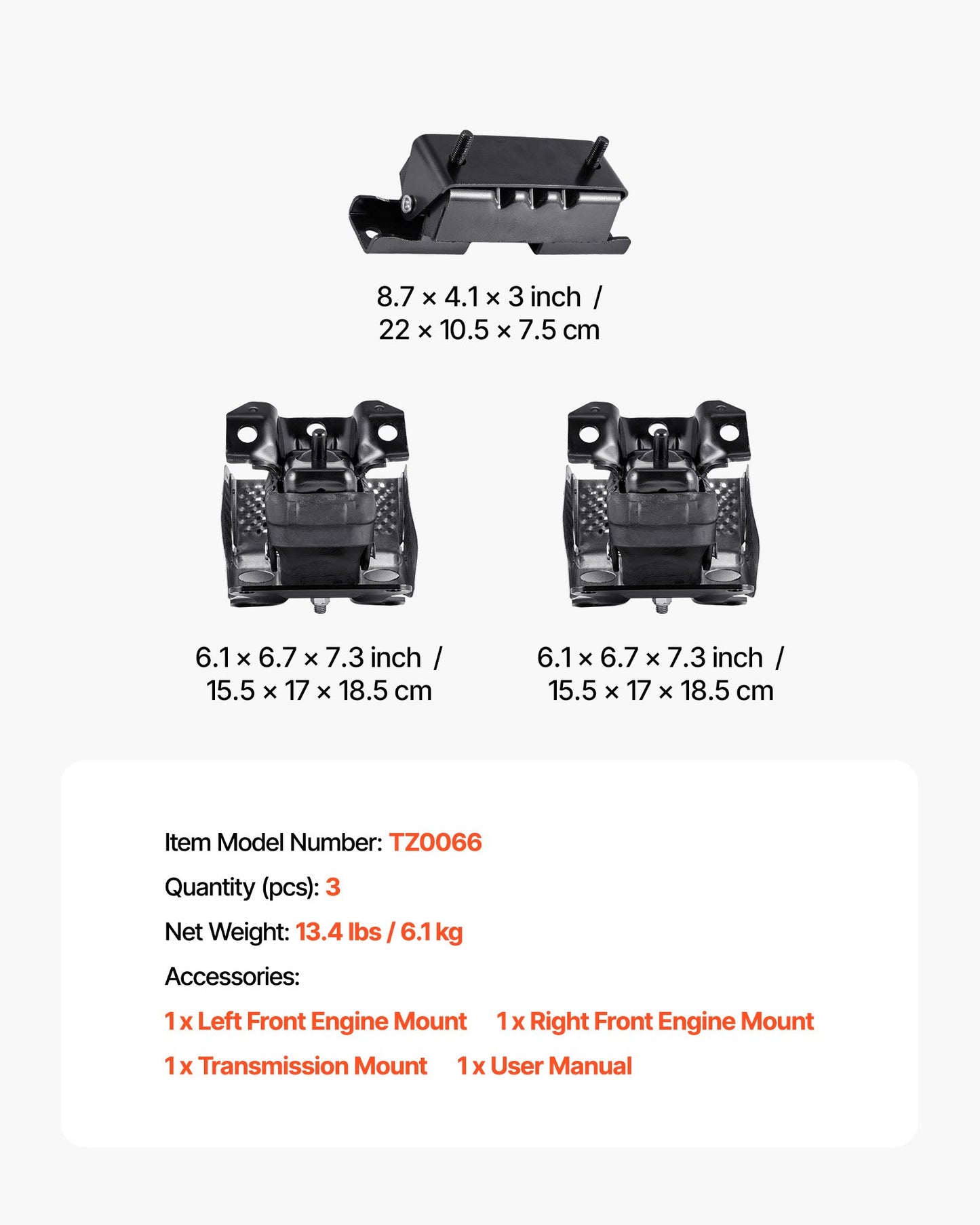 Engine and Transmission Motor Mount Kit Replacement, Set of 3, Compatible with 2007–2013 Chevrolet Silverado 1500 5.3L V8, Replace OE# A5365, A5365, A2638, Secure Support