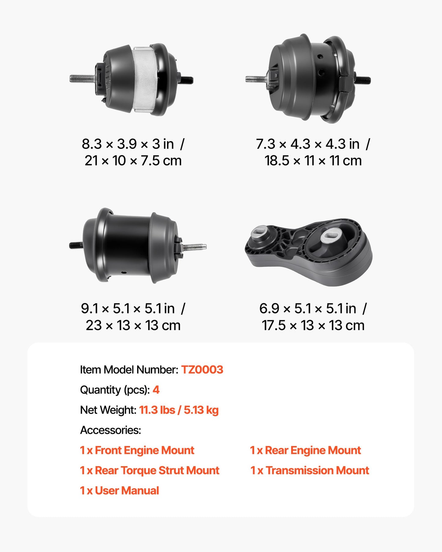 Engine and Transmission Motor Mount Kit Replacement, Set of 4, Compatible with 2009–2017 Chevrolet Traverse 3.6L V6, Replace OE# A5548HY, A5549HY, A5458HY, A5444, Secure Support