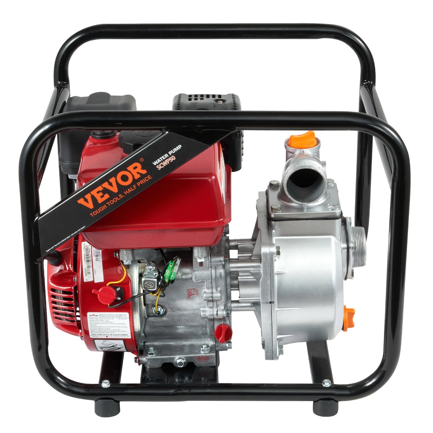 Gasoline Powered Trash Pump, 2 in/50 mm, 7HP 132GPM 4-Stroke Gasoline Engine Water Transfer Pump with 25 ft/7.62 m Outlet Hose Max 98 ft Lift 26ft Suction, Cast Iron Impeller for Irrigation Pool