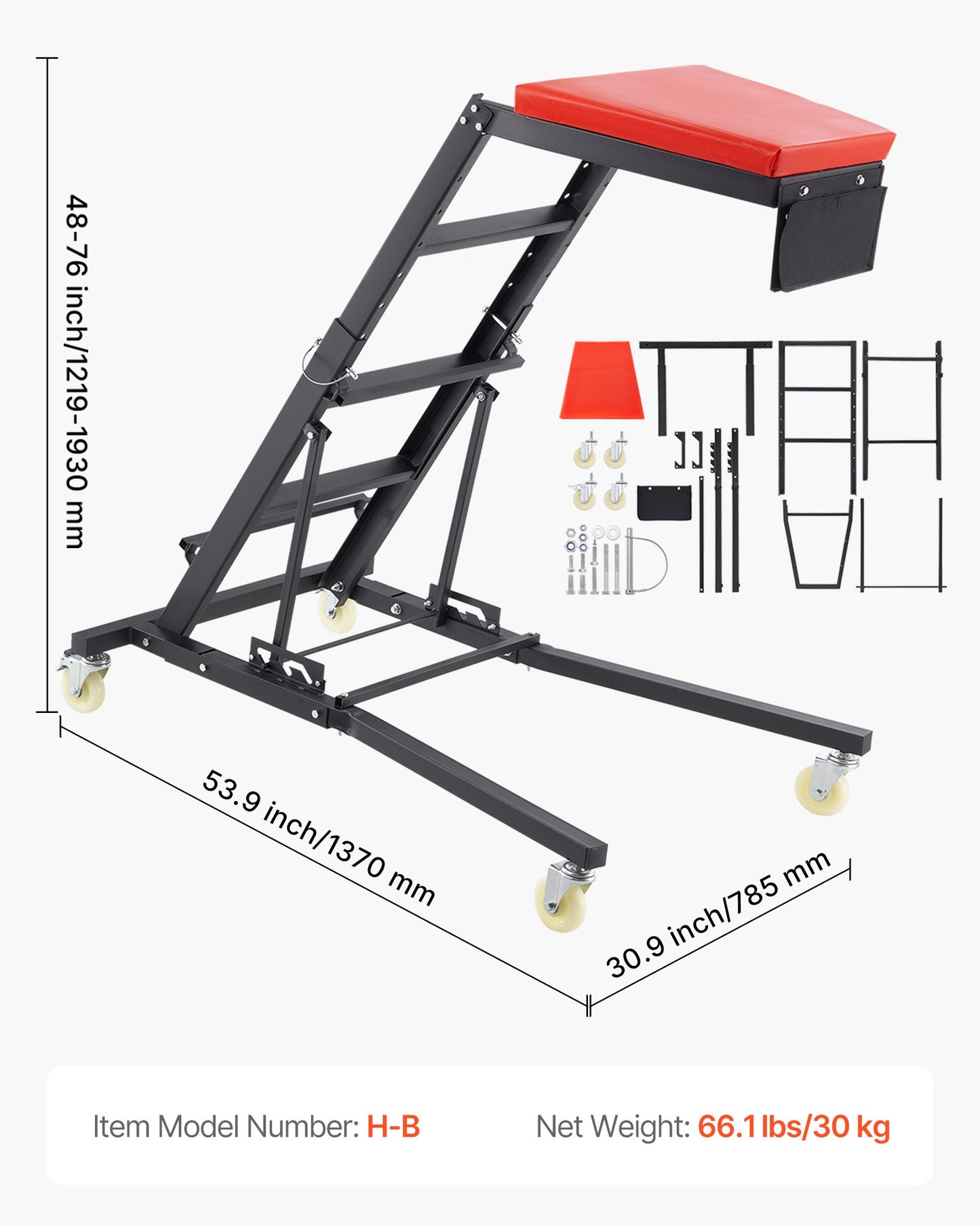 Automotive Top Creeper, with Adjustable Height 48" to 76", 400 LBS Capacity High Creeper, 4 Swivel Caster Wheels, Heavy Duty Creeper for Auto Repair and Maintenance