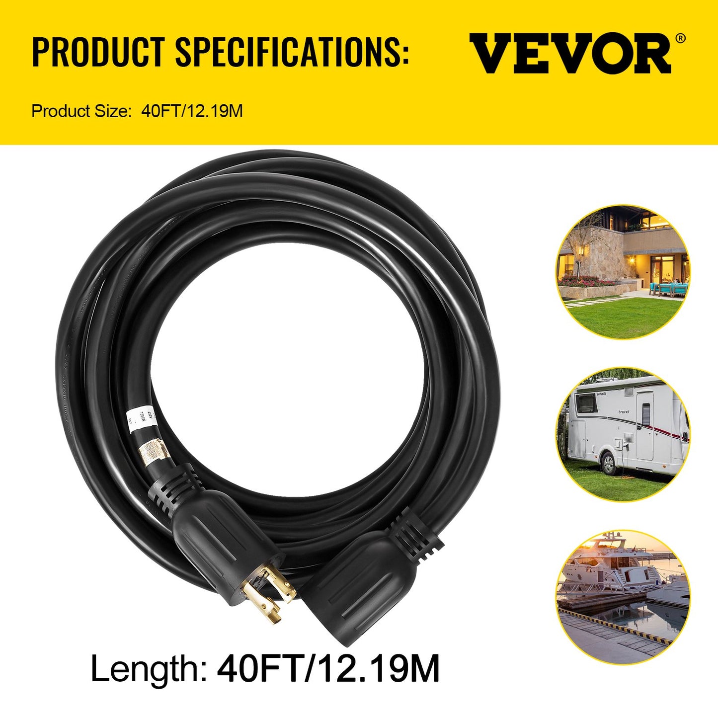 Generator Extension Cord 40 Foot 10 Gauge Extension Wire 30 Amp SJTW Cable