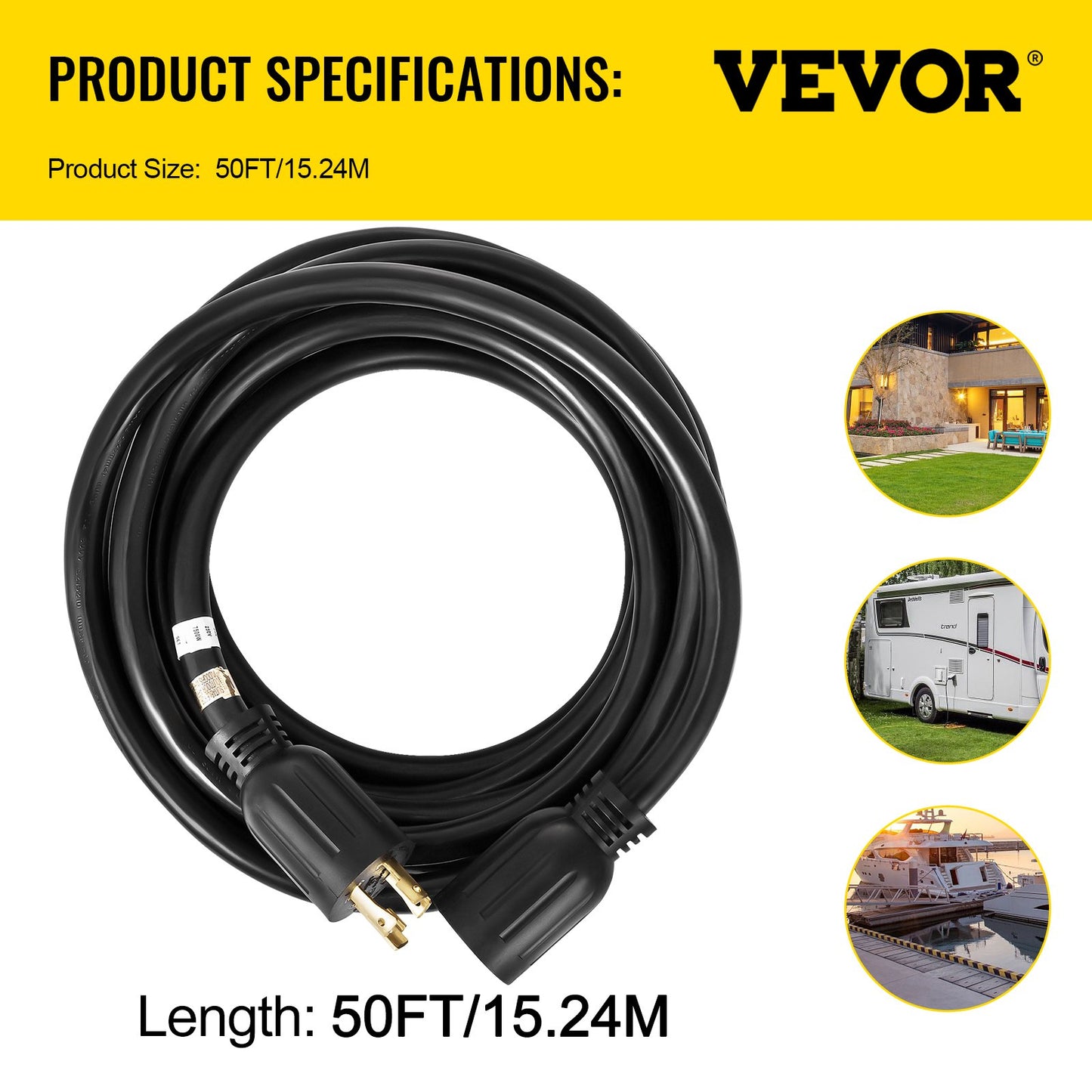 50 FT 30 Amp Generator Extension Cord SJTW 10 AWG 4 Prong, NEMA L14-30P 125/250V Heavy Duty Generator Power Cord with Twist Lock Connector