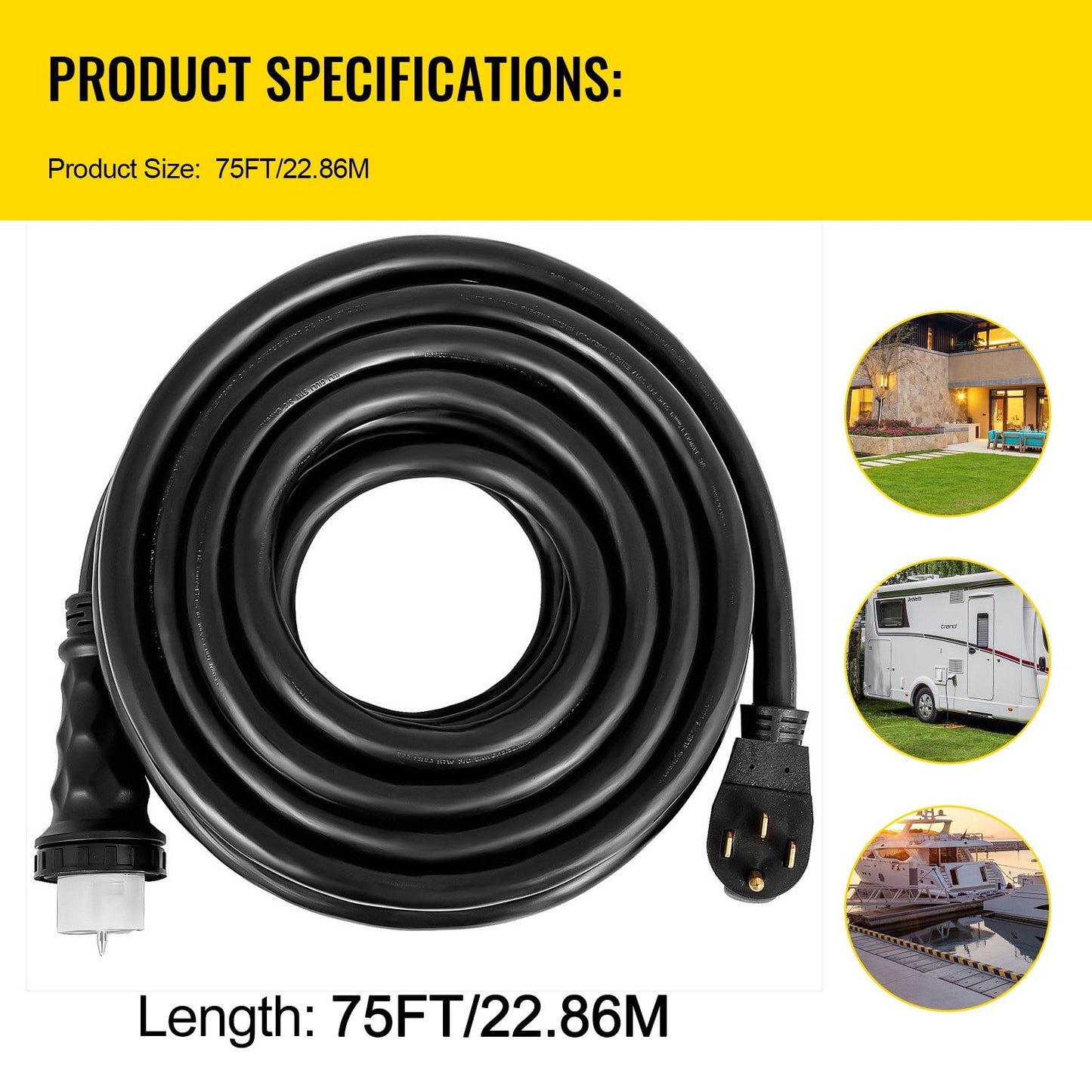 75Ft 50 Amp Generator Extension Cord,N14-50P & SS2-50R & CS6364 4 Prong, 50 Amp Generator Cord 125V 250V with Twist Lock Connectors, Generator Power Cord