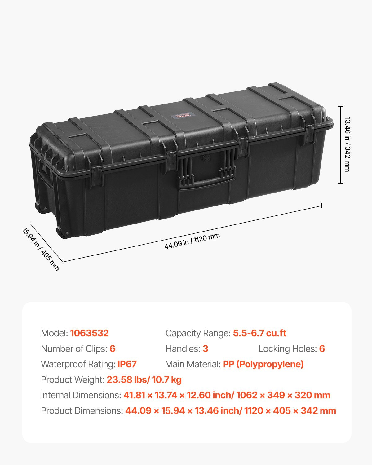 Weatherproof Hard Case, Heavy Duty Protective Dry Box Case with Pre-Cut Foam & Retractable Pull Handles for Travel, Hunt, Military, Tactical, IP67 Waterproof Case for Cameras(112x41x34)