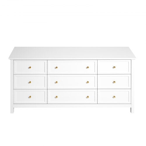 Wooden chest of drawers with 9 drawers, sliding drawers and anti-tip, white | EU