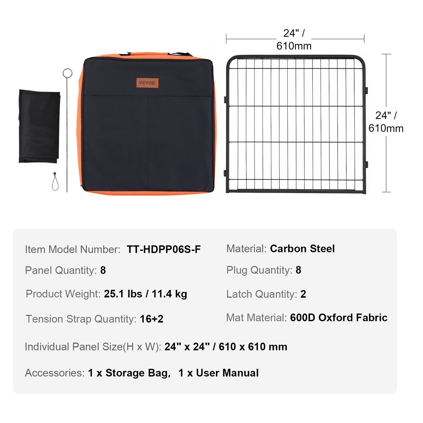 Dog Playpen, 8 Pcs 24 x 24 in Panels Foldable Metal Pet Exercise Pen, Dog Fence Indoor and Outdoor Pen with Door, Storage Bag and Bottom Pad, Pet Playpen for Dogs, Cats and Other Small Animals